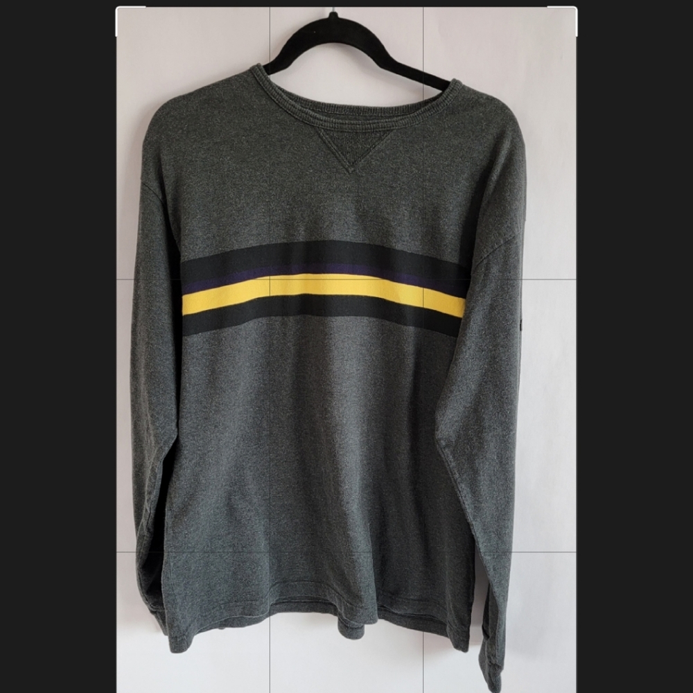 Ralph Lauren pull over sweater large grey with stripes polo sport